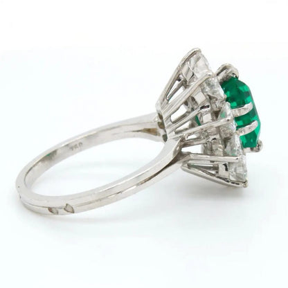 Vintage French 1.88ct Colombian Emerald and Diamond Cluster Ring with Minor Oil