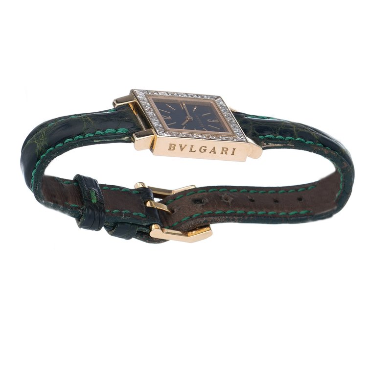 Bvlgari Ladies 18ct Yellow Gold and Diamond set Quadrato Watch, Signed Bulgari