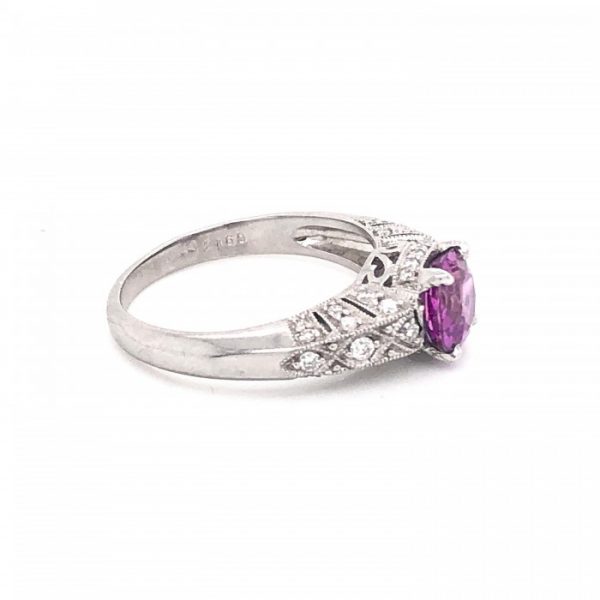 Pink Sapphire and Diamond Ring in Platinum, 1.57 carats
