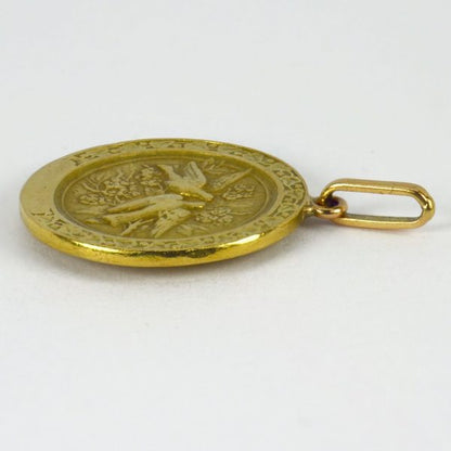 French Cupid and Lovebirds 18ct Yellow Gold Charm Pendant