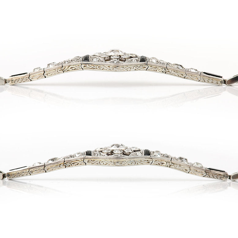 Art Deco 2ct Old Mine Cut Diamond and Onyx Bracelet