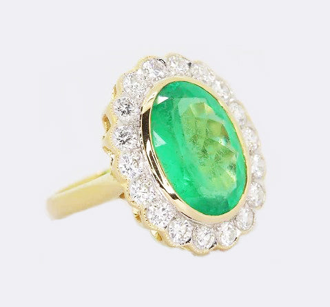 5.14ct Emerald and Diamond Oval Cluster Ring in 18ct Gold