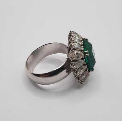 4.44ct Zambian Emerald and Marquise Diamond Cluster Ring