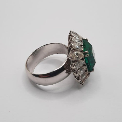 4.44ct Zambian Emerald and Marquise Diamond Cluster Ring