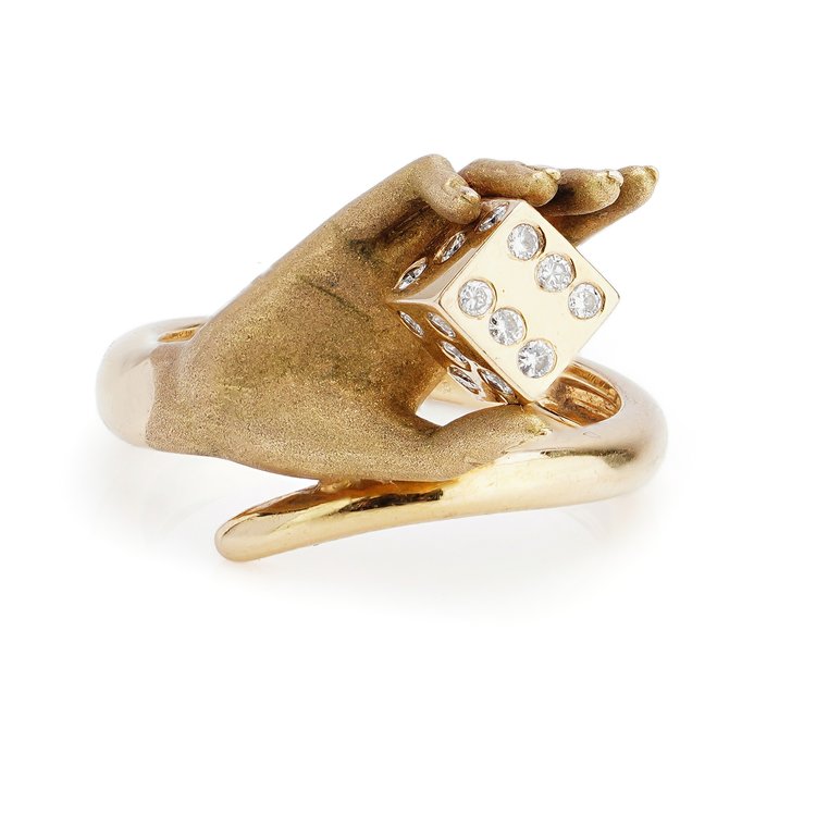 Carrera y Carrera for Cellini 18ct Gold Hand Ring with Diamond Dice