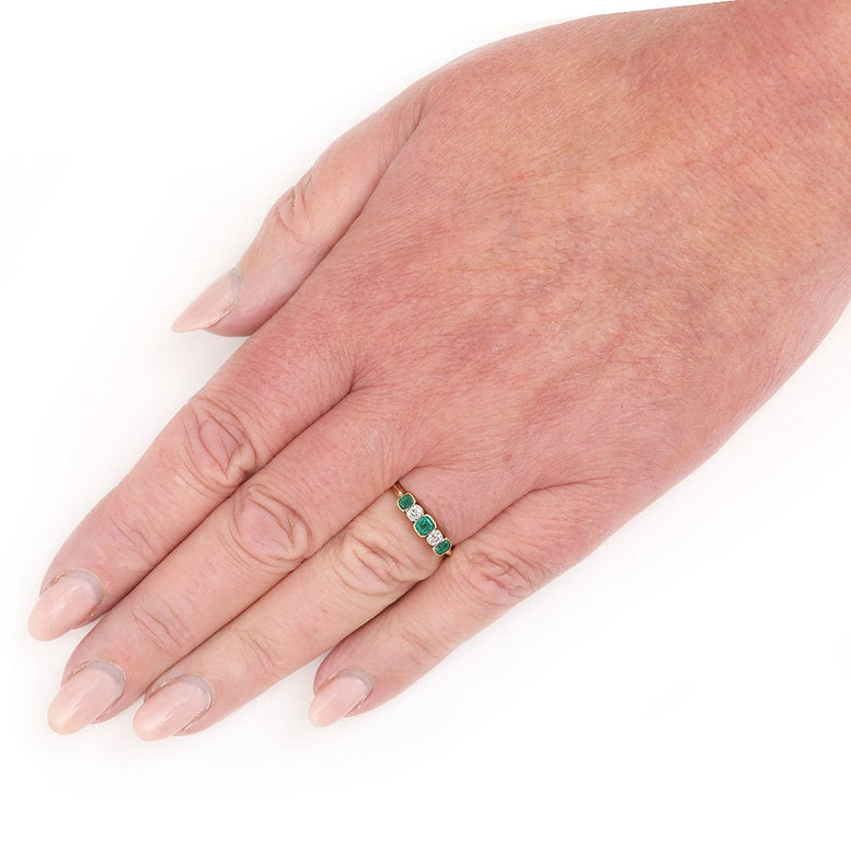 Antique Emerald and Diamond Five Stone Ring