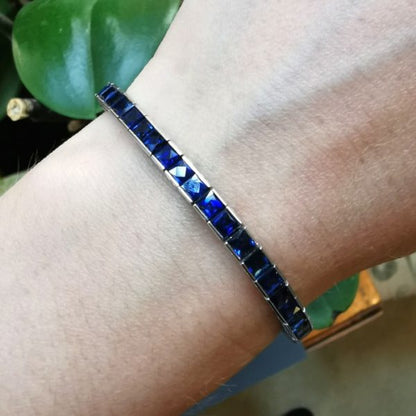 Princess Cut Sapphire Line Bracelet in Platinum, 12.87 carat total
