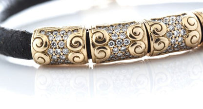 Saisei Japanese 3.75ct Diamond and 18ct Gold Set Leather Bracelet