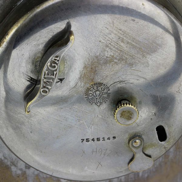 Art Deco Style Vintage Omega Table Desk Clock; black square dial with golden Roman numeral markers and hands, 8-day movement