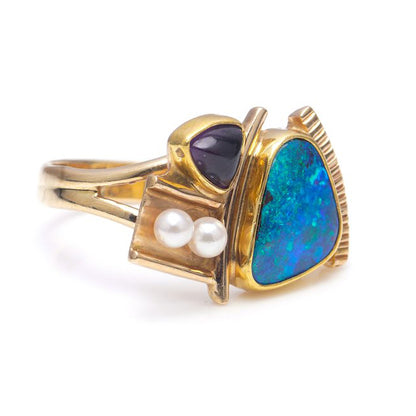 Black Opal, Amethyst and Pearl Dress Ring