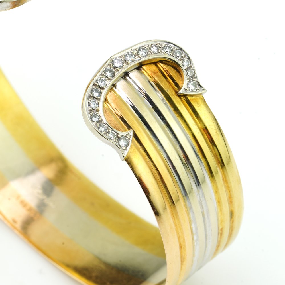 Cartier Diamond Set 18ct Gold Trinity Bangle Bracelet