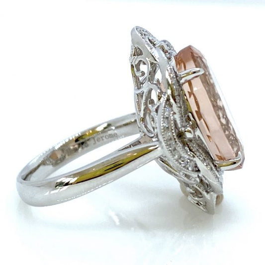 Oval Cut Morganite and Diamond Cluster Dress Ring, 10.26 carats