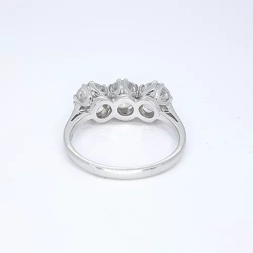 3.06ct Diamond Three Stone Ring; impressive diamond trilogy ring featuring three circular diamonds, 3.06 carat total, in 18ct white gold