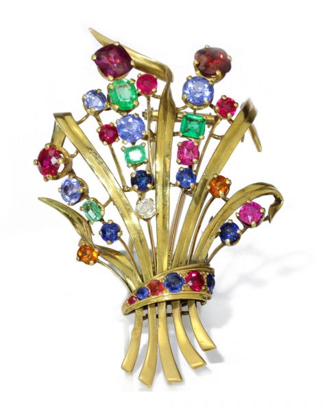 French Tutti Frutti 18ct Yellow Gold Spray Brooch