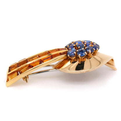 Sapphire Citrine and Diamond Comet Spray Brooch by Sasportas