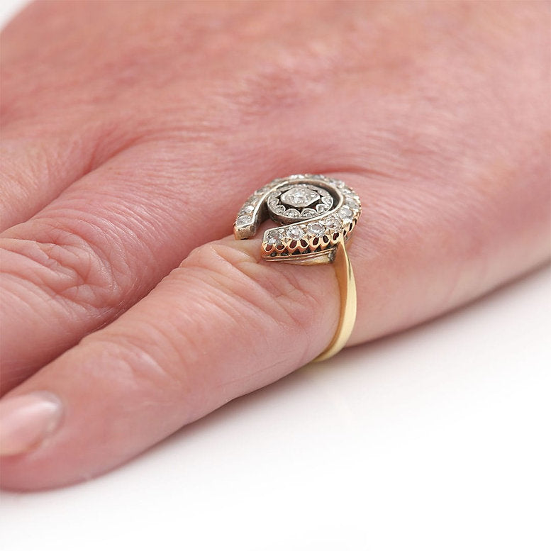 Antique Edwardian Old Cut Diamond Horseshoe Ring