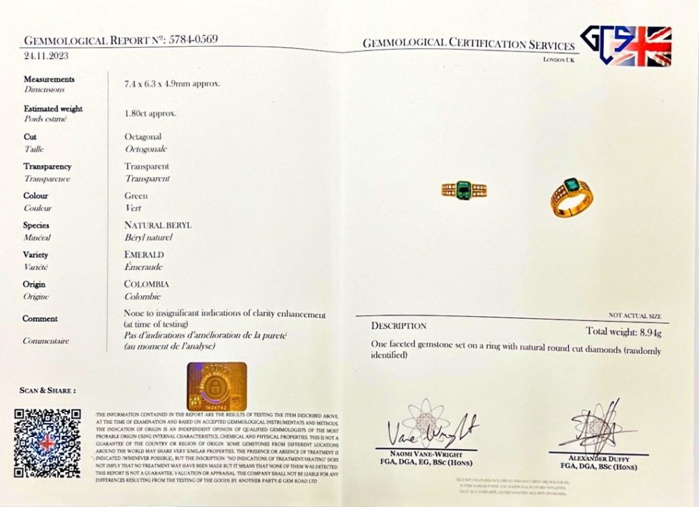 Vintage Certified 1.80ct Natural No Oil Colombian Emerald and Diamond Engagement Ring