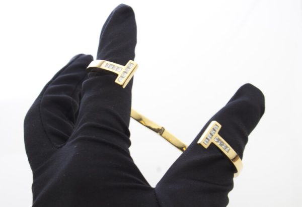 Tiffany and Co 18ct Yellow Gold Double T-Bar Bangle with 1.60cts Princess Cut Diamonds. Comes in Tiffany & Co box