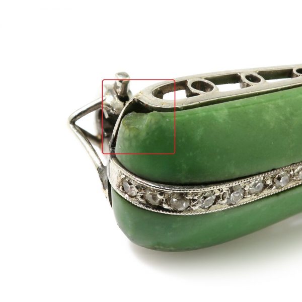 Art Deco Jadeite, Onyx and Old Cut Diamond Bow Brooch in Platinum