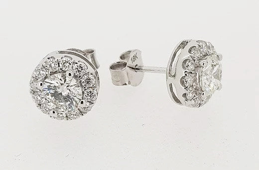 1.51ct Diamond Halo Cluster Stud Earrings, G Colour, round brilliant-cut diamonds, claw set in 18ct white gold, post and butterfly fittings