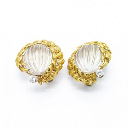 David Webb Rock Crystal, Diamond and Gold Earrings