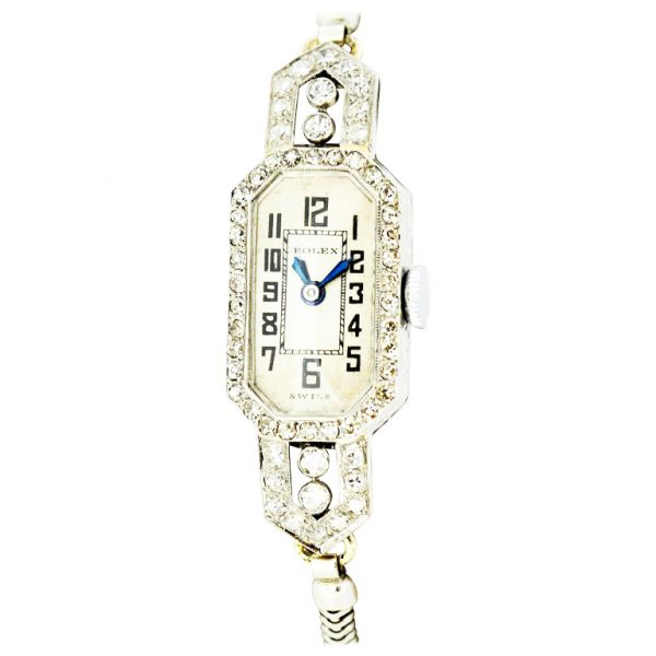 Art Deco Rolex Ladies Wristwatch, Diamond set, 18ct Gold, Glasgow 1924