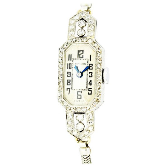 Art Deco Rolex Ladies Wristwatch, Diamond set, 18ct Gold, Glasgow 1924
