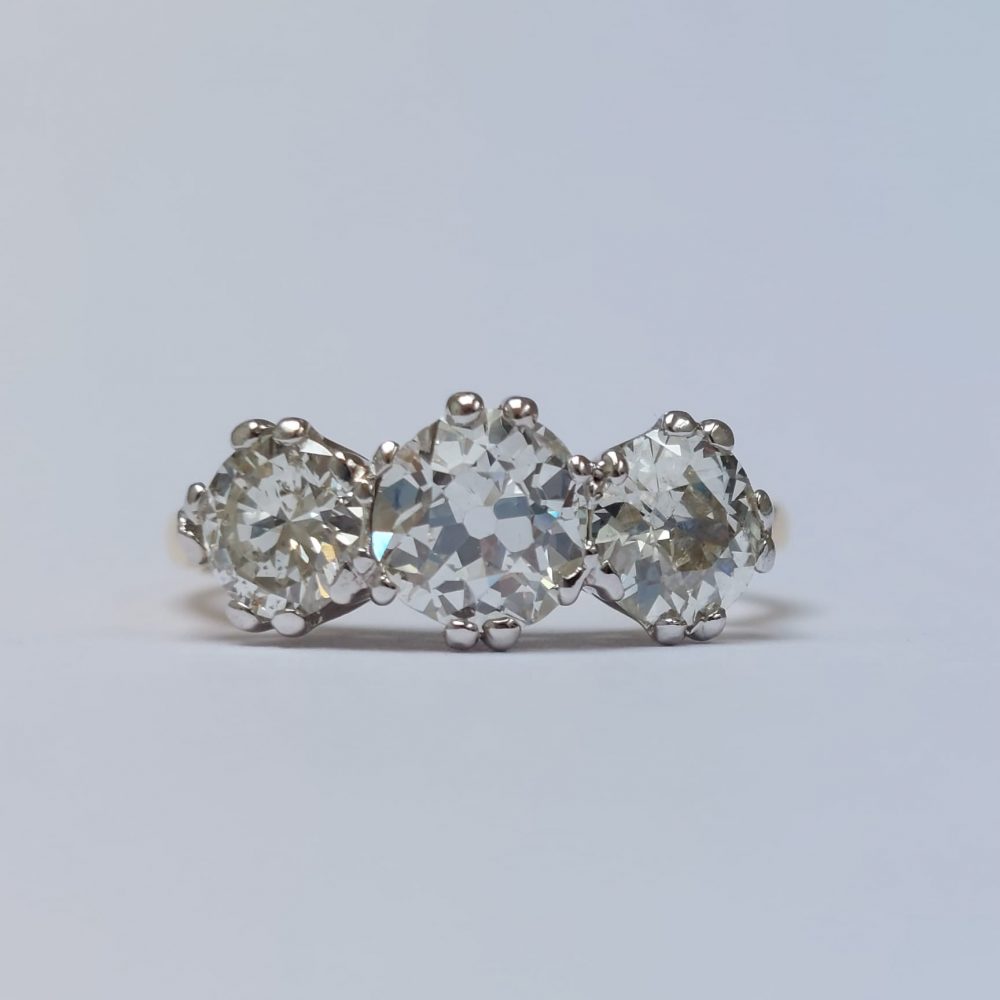 Vintage Old Cut Diamond Three Stone Ring, 2.50cts