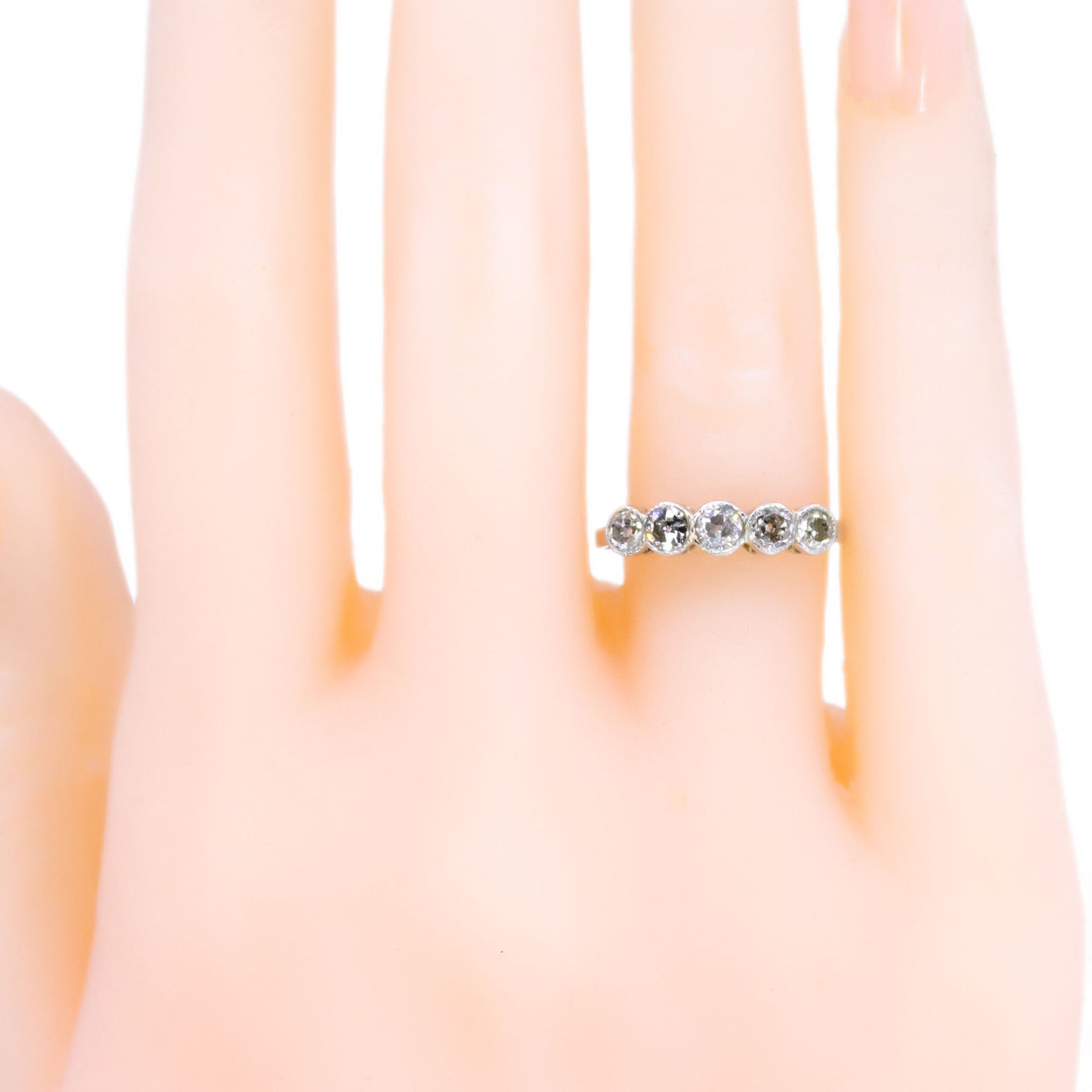 Art Deco Platinum Five Stone Old Mine-Cut Diamond Ring, 0.60 Carat