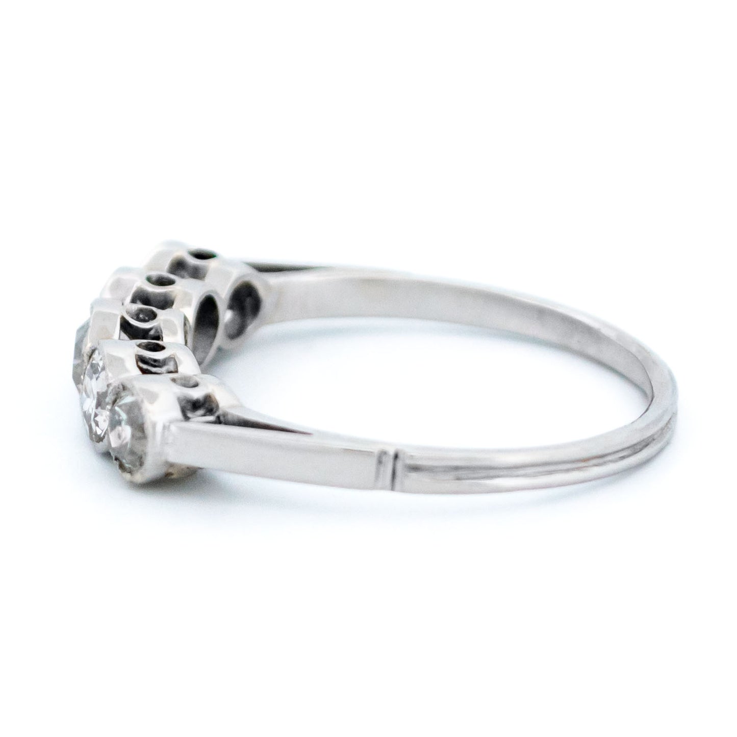 Art Deco Platinum Five Stone Old Mine-Cut Diamond Ring, 0.60 Carat