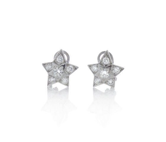 Chanel 0.80ct Diamond and 18ct White Gold Star Clip On Earrings; set with 0.80 carats round brilliant-cut diamonds, Signed, In Original Box