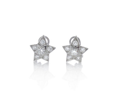 Chanel 0.80ct Diamond and 18ct White Gold Star Clip On Earrings; set with 0.80 carats round brilliant-cut diamonds, Signed, In Original Box