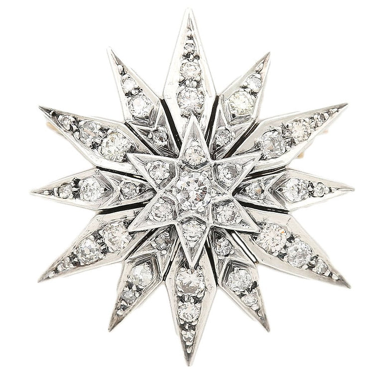 Vintage 2.3ct Diamond Star Brooch Pendant