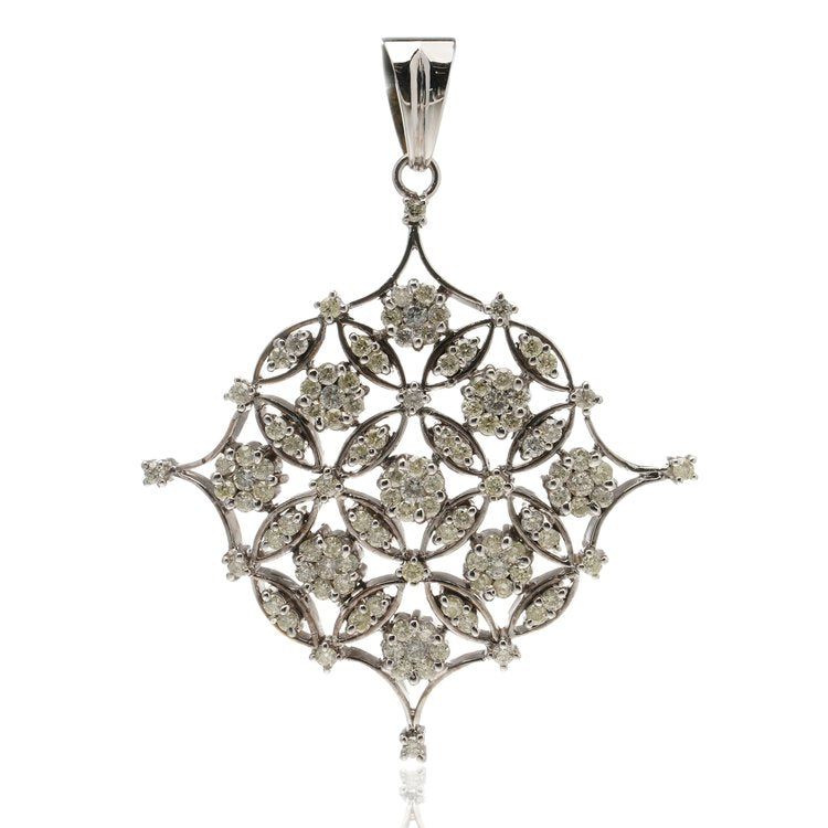 Vintage Platinum Openwork Pendant with 2.89cts Diamond Floral Clusters, Circa 1960s