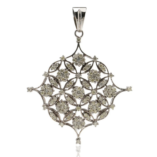 Vintage Platinum Openwork Pendant with 2.89cts Diamond Floral Clusters, Circa 1960s