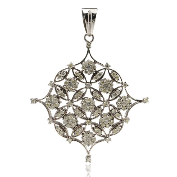 Vintage Platinum Openwork Pendant with 2.89cts Diamond Floral Clusters, Circa 1960s