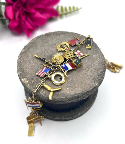 Antique 9 ct Gold Stamped, 1920's Nautical Themed Charm Bracelet