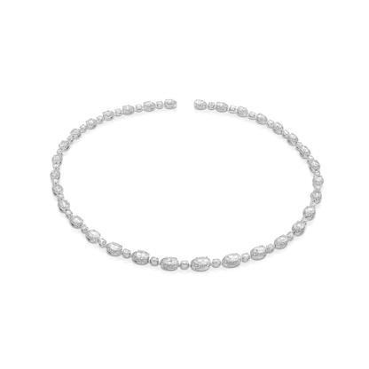 Rose Cut Diamond Cluster Necklace; set with 8.61cts oval-shaped rose-cut diamonds surrounded by round brilliant-cut diamonds, in 18ct white gold