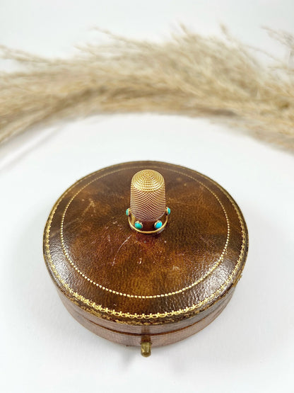 Antique 15ct Yellow Gold & Turquoise Victorian Gold Thimble with Original Antique Box