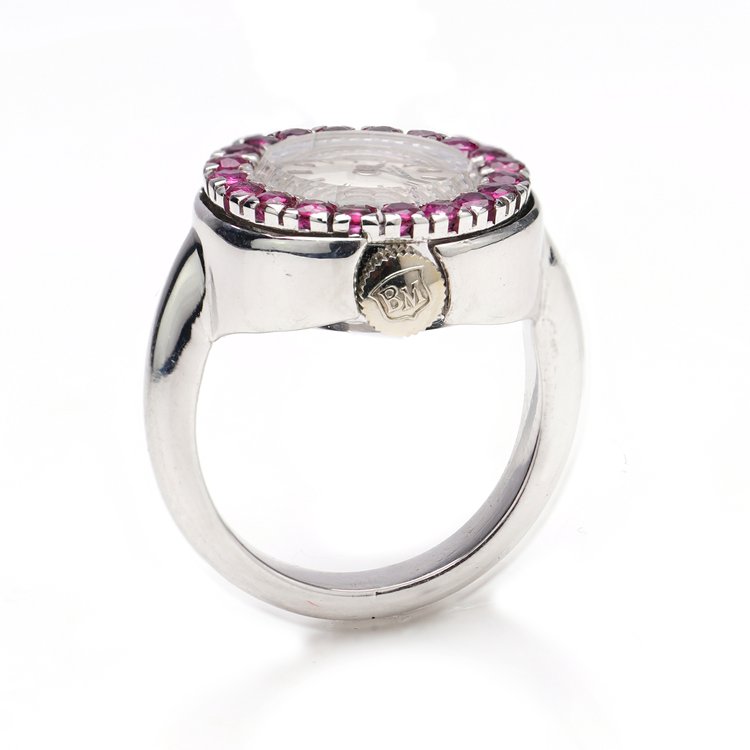 Vintage ladies Baume and Mercier Platinum Watch Ring with Rubies
