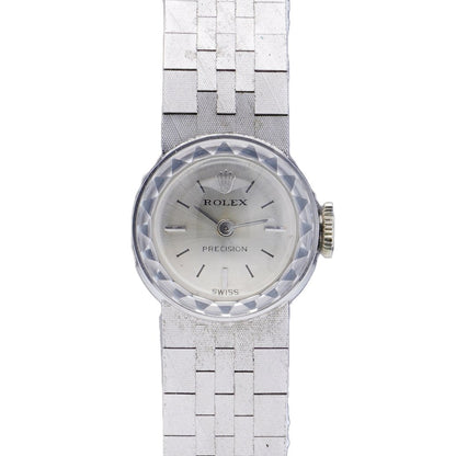 Vintage Rolex Precision 18ct White Gold Ladies Watch with brick link bracelet strap