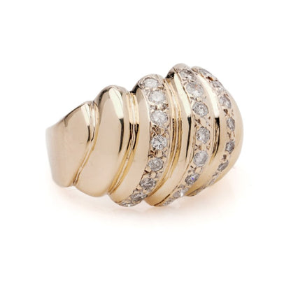 Vintage Retro 18ct Gold Domed Ring with Diamonds