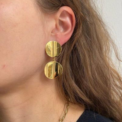 Vintage 1970s Retro 18ct Yellow Gold Circle Drop Earrings by Sabbadini