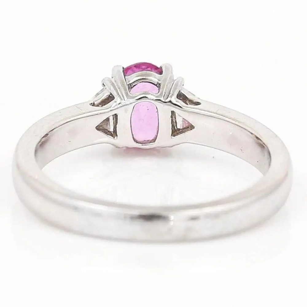 0.84ct Pink Sapphire and Trilliant Diamond Three Stone Ring