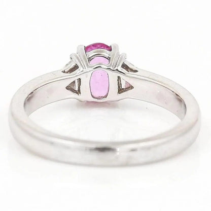 0.84ct Pink Sapphire and Trilliant Diamond Three Stone Ring