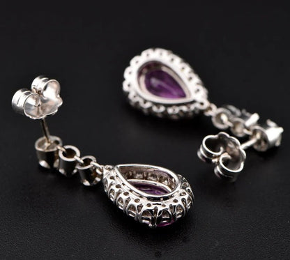 Art Deco French 4.5ct Pink Sapphire and Diamond Cluster Drop Earrings