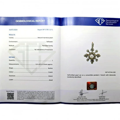 Victorian Antique Natural Pearl and Diamond Snowflake Cluster Pendant Brooch