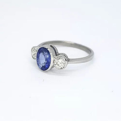 1.25ct Sapphire and Diamond Trilogy Ring in 18ct white gold