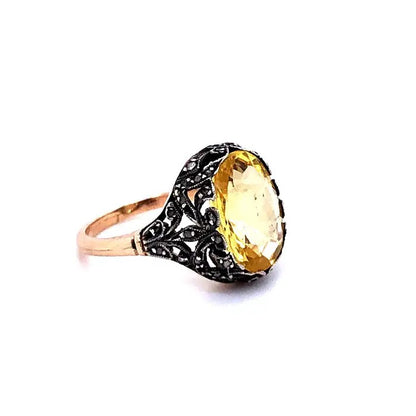 Victorian Antique 4.80ct Natural Yellow Sapphire Ring, Circa 1880s