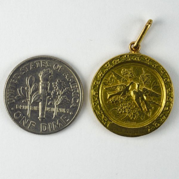 French Cupid and Lovebirds 18ct Yellow Gold Charm Pendant